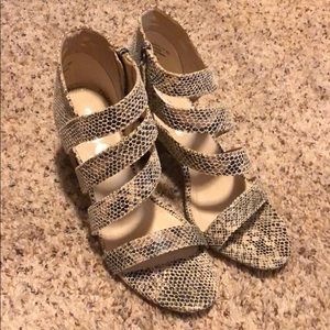 Strappy snakeskin chunky heel sandals